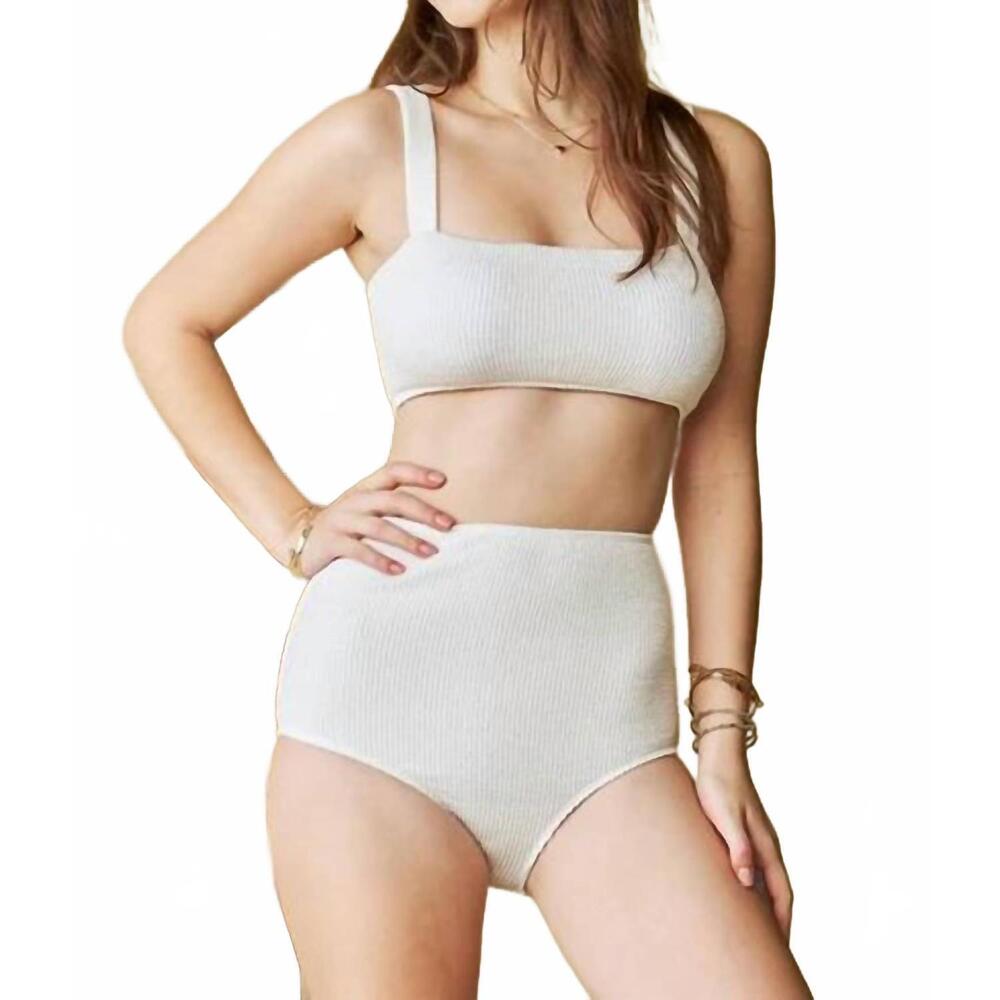 NEW DAVI & DANI crinkle skirt & bikini three piece set in white
